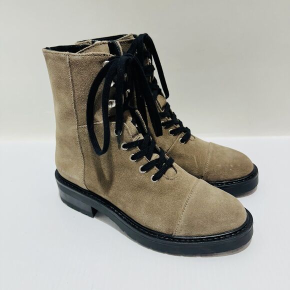 AllSaints Dusty Women's US 7 Combat Boots Light Gray Tan Cow Suede NWOB $299 - Picture 5 of 12